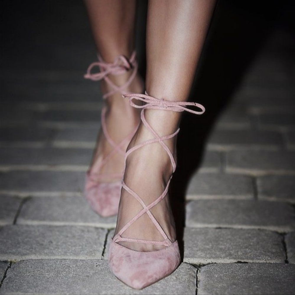 🔥Jeffrey Campbell PINK SUEDE LACE UP Kitten HEELS Size 7.5